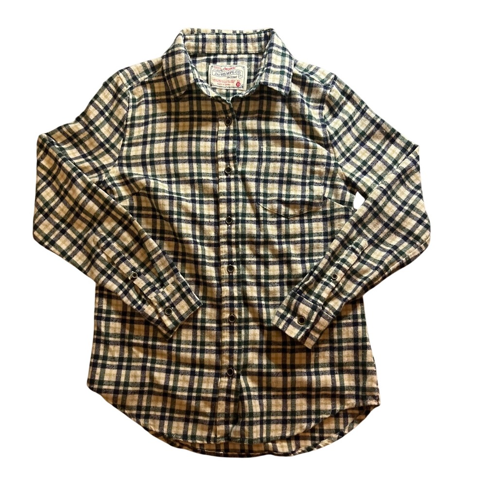Jachs MFG Co Plaid Button Up Shirt Green Navy Cream Flannel Mens XS Outdoor